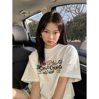 Fashion 2024 Trắng áo phông nữ form rộng logo in ấn cổ tròn dáng rộng áo thun oversize 100%cotton focus local brand