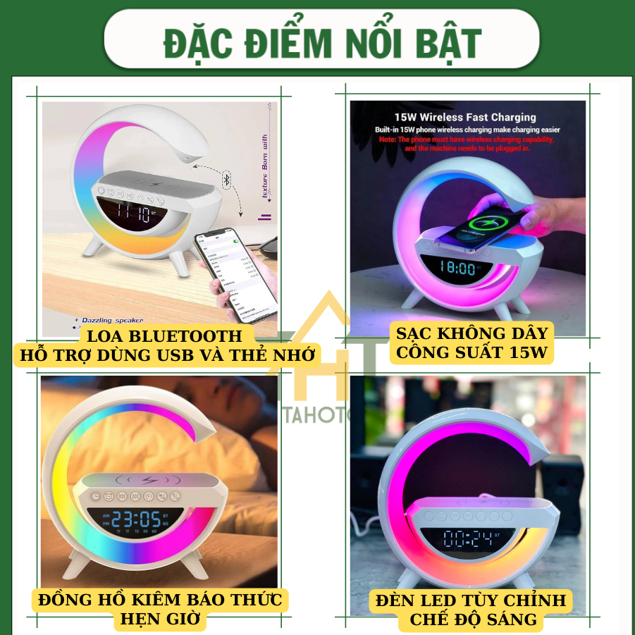 Loa bluetooth chữ G Cao Cấp VD.STORE ,Tích Hợp Nghe Nhạc, Sạc Không Dây, Đèn Led Ngủ RGB | BigBuy360 - bigbuy360.vn