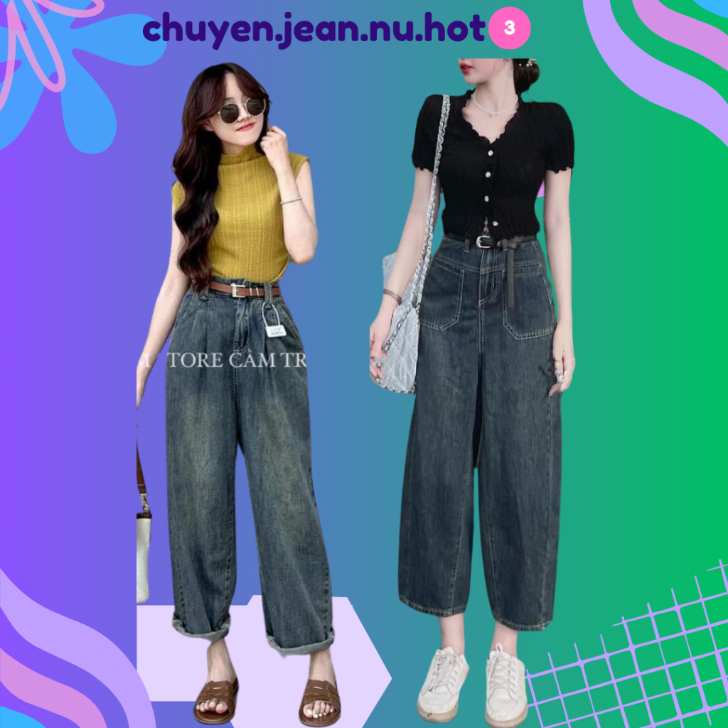  Quần jean bò baggy ống suông rộng xuông nữ quần jeans rin ống đứng loe cạp cao cao cấp demim 2399 hót 2025 