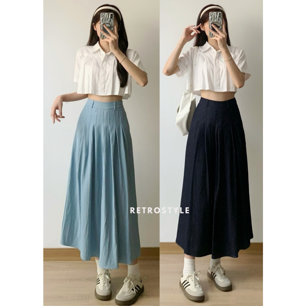 Chân váy jeans dáng dài cạp chun basic - Retrostyle - CV3304_P10K8