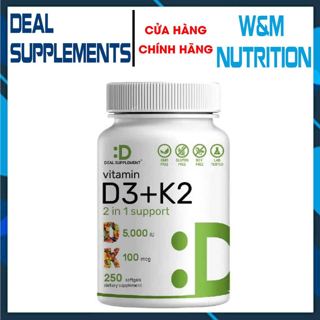Chắc khỏe xương Deal Supplement Vitamin D3 + K2 5000IU 250 Viên