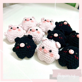 Móc khoá heo mini bằng len | móc khoá heo couple mini
