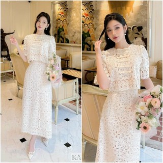 Set váy ren công sở dự tiệc màu trắng hàng thiết kế cho nàng xinh đẹp trẻ trung