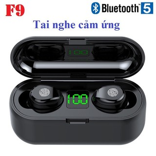 Tai nghe Bluetooth TWS F9 5.0 cảm ứng có thể tăng giảm âm lượng cao cấp màu đen