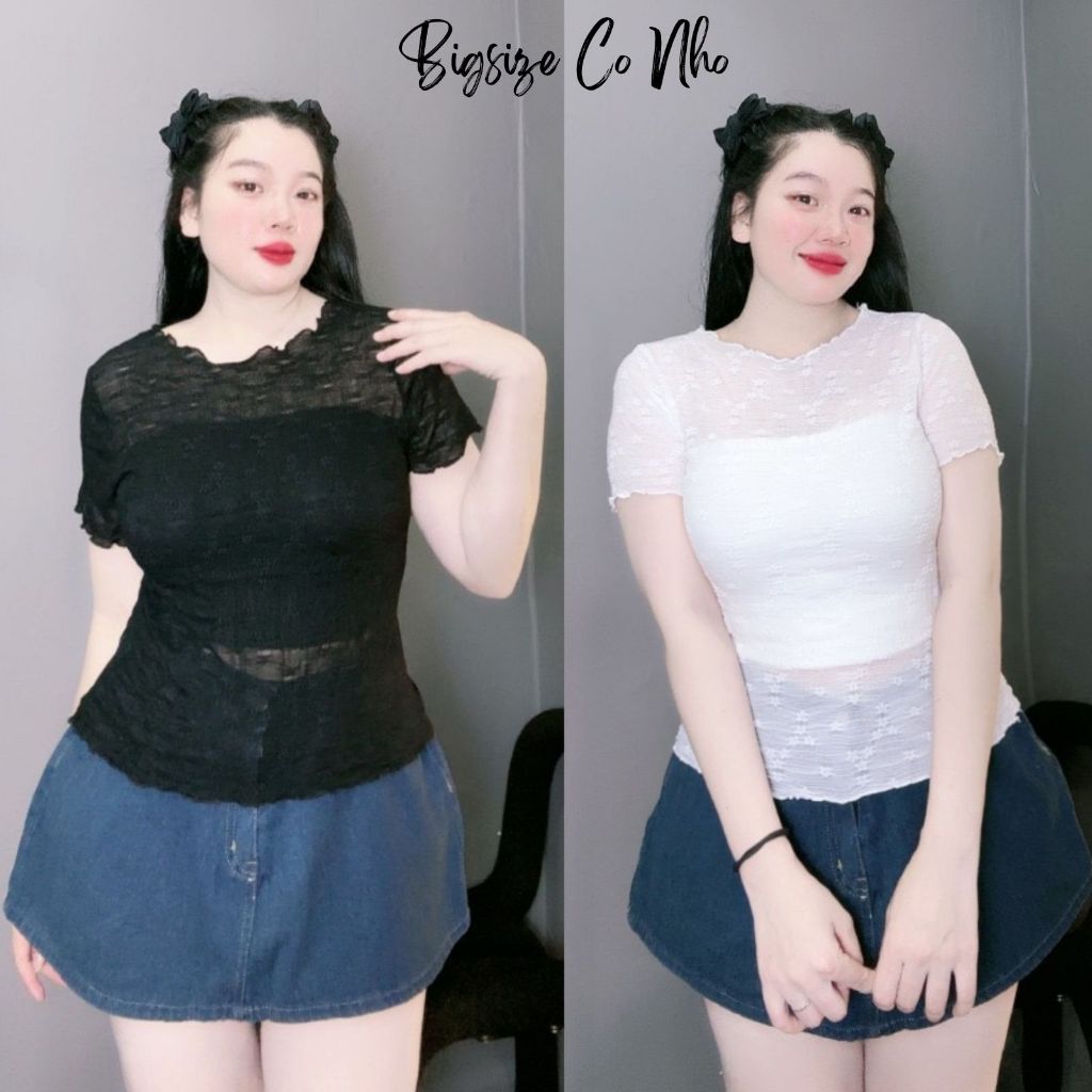 Áo thun lưới bigsize ren hoa xuyên thấu kèm áo quây bên trong co giãn đa chiều hottrend- G238