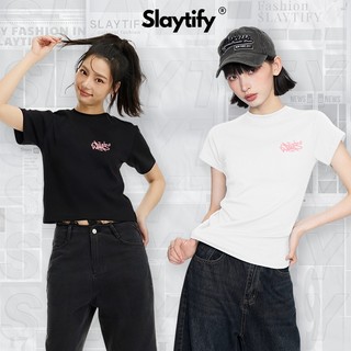 Áo BABY TEE SLAYTIFY thun cotton 2c PREMIUM 260gsm in CHỮ bên phải mùa hè 2024 C3