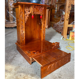  Bàn thờ ông địa thần tài gỗ xoan tự nhiên chạm khắc Phúc Lộc Thọ - 2 kích cỡ ngang 42cm 48cm  2 màu   