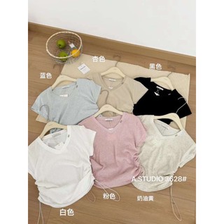 Áo thun nữ croptop tay cộc cổ tim, áo miumiu rút dây 2 bên thoyeufashion m3628