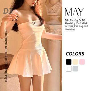 D3 - Đầm Ống Dự Tiệc Thun Dáng Xòe KHÔNG MÚT NGỰC Fit Body Đính Nơ Nhỏ Nữ