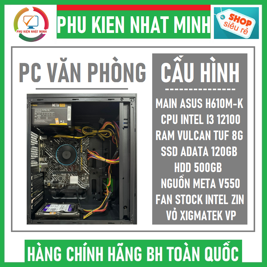 Bộ máy tính PC văn phòng, học tập, làm việc online H610 + I3 12100 + 8gb ram GIÁ SIÊU SỐC Mới 100% bh 3 năm