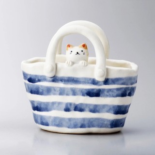 Bình hoa dáng giỏ xách đựng mèo con 10cm - Kanesan Shoten