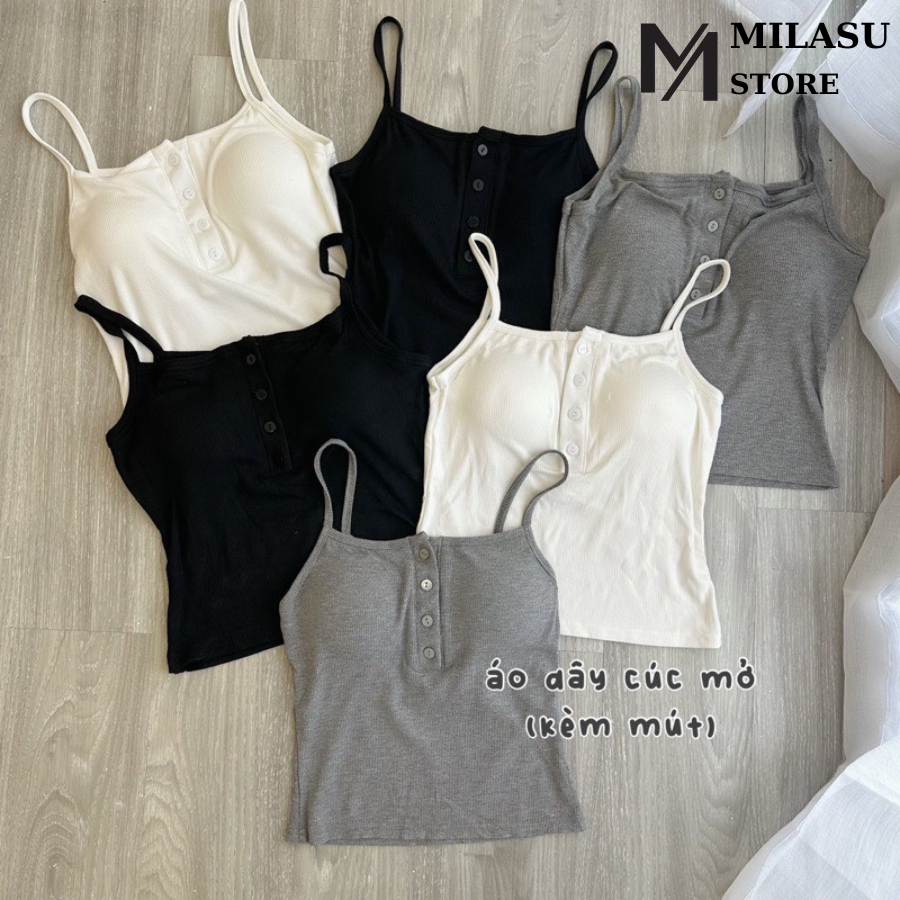 (KÈM MÚT) Áo 2 dây thun tăm có cúc trước kèm mút đệm quai nhỏ MILASU 234 | BigBuy360 - bigbuy360.vn