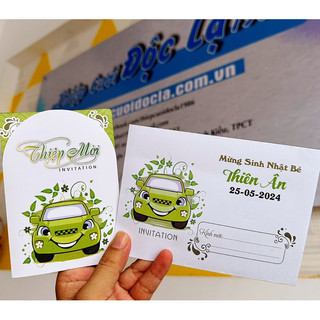 Thiệp Thôi nôi, sinh nhật, đầy tháng bé trai ô tô xanh