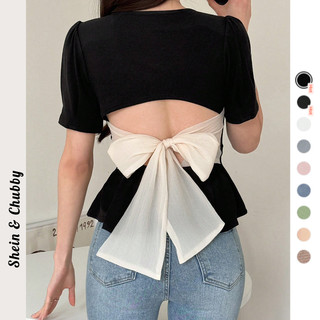 [Bigsize 40-85kg / Order]  Áo thun đính nơ đằng sau lưng dáng ôm tiểu thư