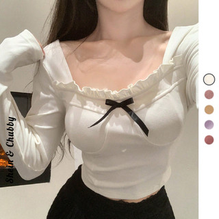 [Bigsize 45-80kg / Order] Áo thun len cúp ngực đính nơ tay dài DAZY thanh lịch hằng ngày