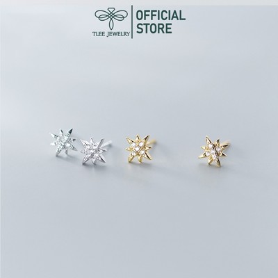 Bông tai bạc nữ TLEE, khuyên tai bông tuyết nhỏ đính đá xinh xắn TLEE JEWELRY B0434