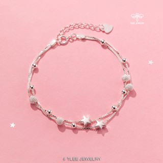 Lắc tay bạc nữ TLEE, vòng tay kép hình sao mix charm bi phay cát lấp lánh TLEE JEWELRY LT0319