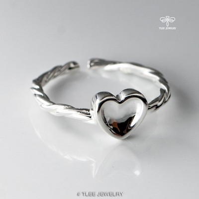 Nhẫn bạc nữ TLEE, nhẫn hình mặt tim trơn viền xoắn cá tính TLEE JEWELRY