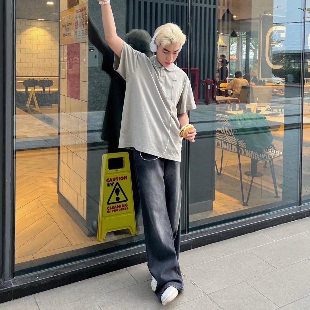 SMOKE GREY WIDE LEG JEANS - Quần jeans wax xám khói 1007