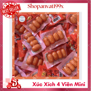 Xúc xích sụn gà gói 4 viên mini màu đỏ cay, đồ ăn vặt nội địa