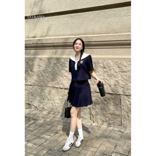  THIẾT KẾ ÁO CỔ THUỶ THỦ PHỐI TRẮNG MIX CÙNG CHÂN VÁY XẾP LY CẠP CAO TRẺ TRUNG NĂNG ĐỘNG - MINA SET BY ESTRANO 