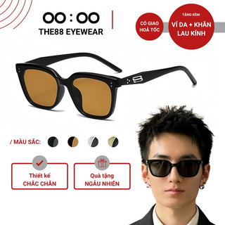Kính mát thời trang nam nữ THE88 dáng oval gọng nhựa thiết kế bo tròn đính kim loại sắc sảo  hiện đại chống tia UV KM61