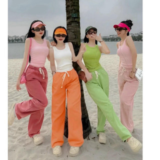 sét áo yếm hai dây rằn ri phối quần trắng ống rộng mẫu thời trang nữ tính nhẹ nhàng dành cho các nàng đây m534