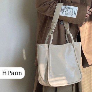 Túi tote da PU màu trơn khoá miệng