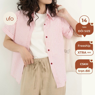 Áo sơ mi thô cotton kẻ cộc tay mix cúc màu - Palmy Blouse - ufo.thebasic