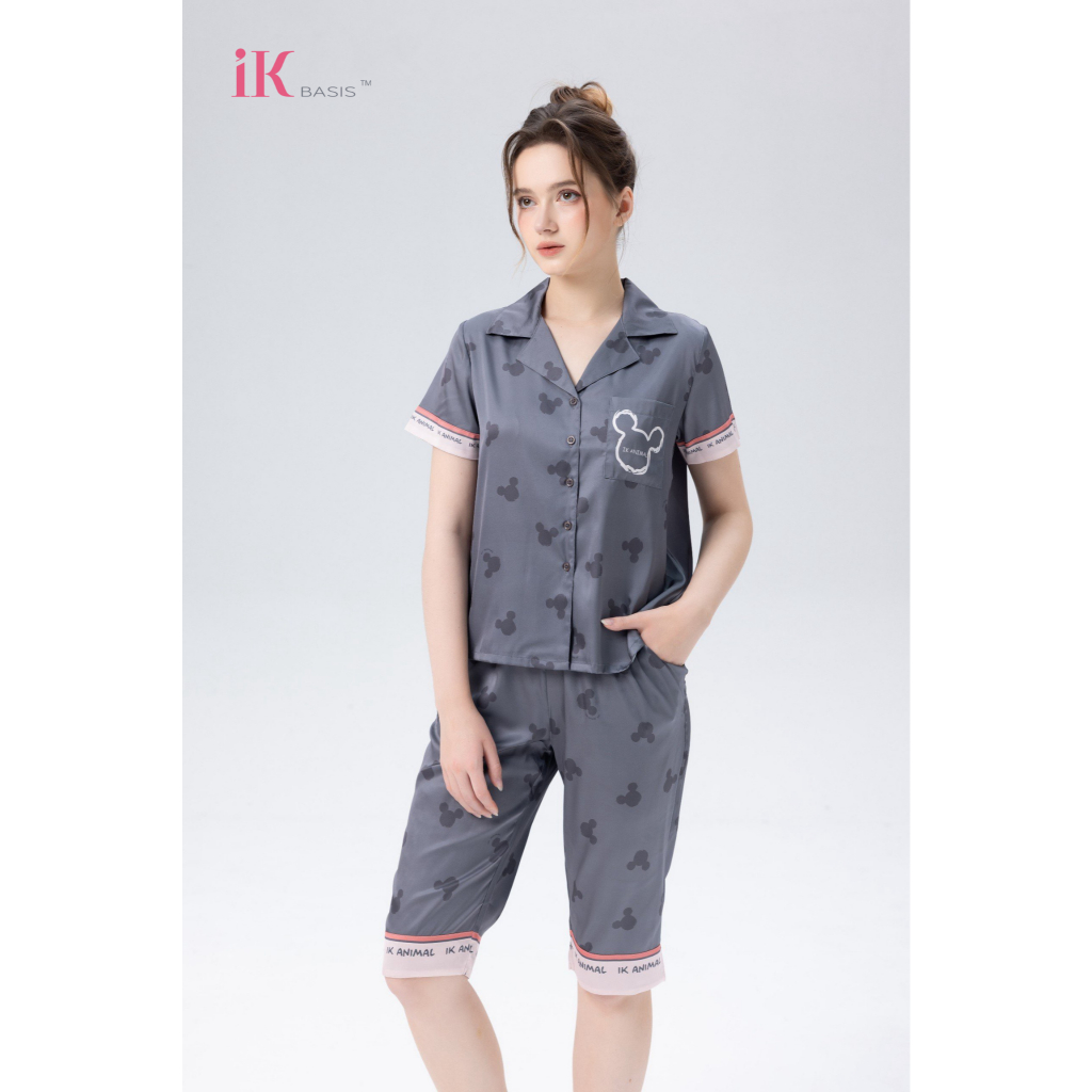 Set pijama iK lụa luxury cao cấp, họa tiết mickey sang chảnh , kiểu áo cộc quần ngố, chất lụa mềm mị