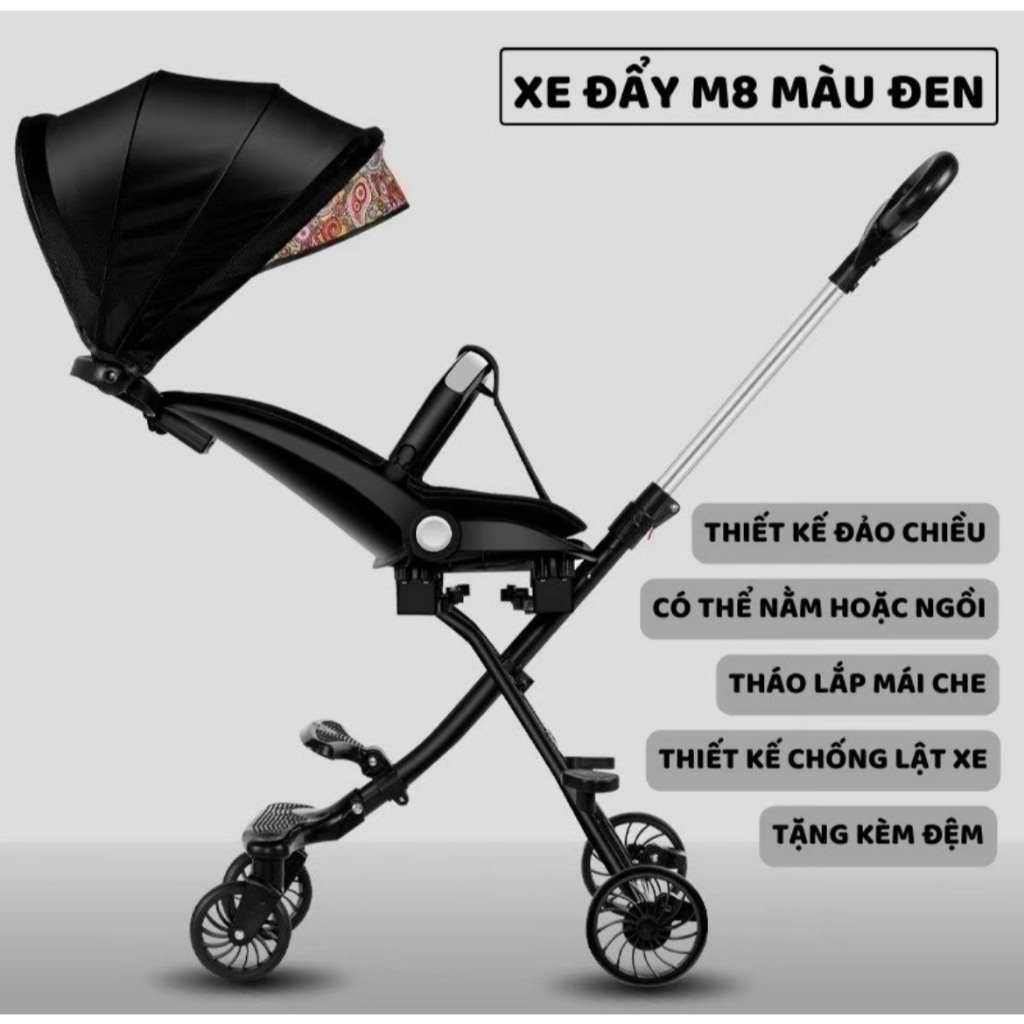 Xe đẩy 2 chiều gấp gọn M8 - M9  mẫu mới có chế độ ngồi, ngả, nằm , M9 tặng kèm bàn ăn