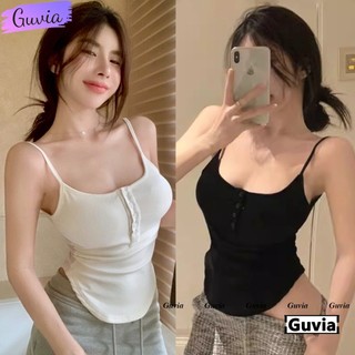 Áo thun hai dây cài nút vạt bầu cổ vuông ôm body, áo thun croptop ba lỗ chất thun gân guvia add42