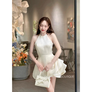  Váy đầm tafta xoè thiết kế cổ yếm phối xếp lớp chéo  MH048  