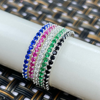 Nhẫn Bạc Nữ S925 Một Hàng Đá Màu Trắng Đen Hồng Xanh Lá Xanh Dương Có Bản Xi Kim Không Cần Kiêng Nước - HVJ - NN26141516