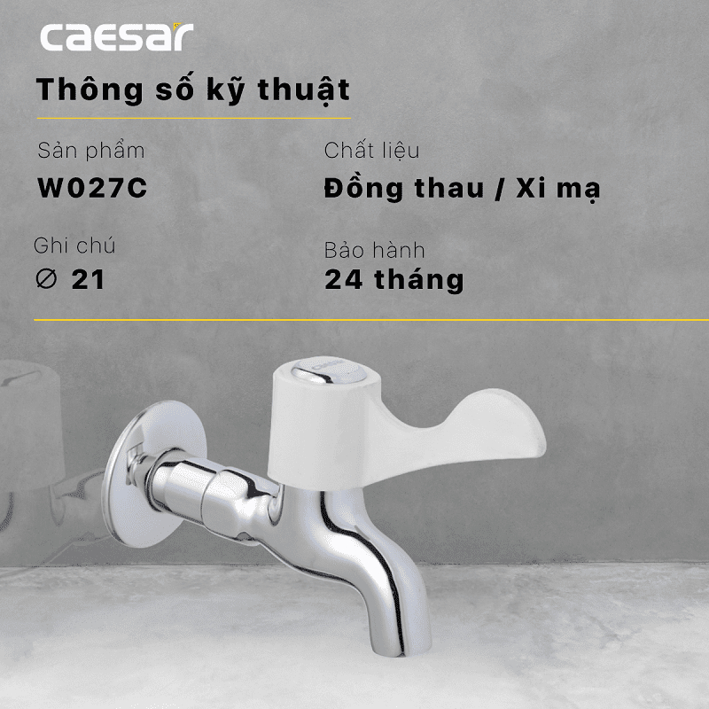 Vòi rửa Lạnh ( Vòi Hồ ) Gắn Tường CAESAR W027C