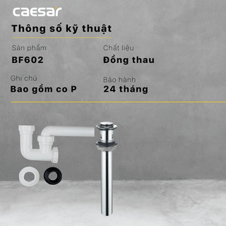 Bộ xả nhấn lavabo caesar - bf602, xi phông chậu rửa tay kiểu nút nhấn, cam kết chính hãng