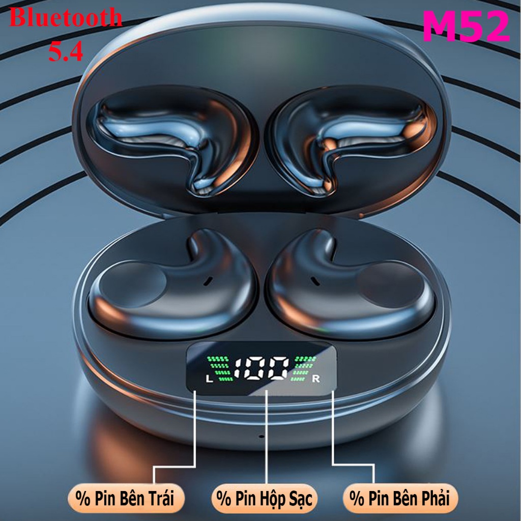 Tai Nghe Bluetooth 5.4 M52 Cảm Ứng Chạm Nằm Ngủ Không Cấn, Độ Trể Thấp, Âm Thanh HiFi Bass Căng, Có Micro Đàm Thoại.