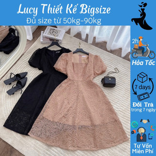 Đầm nữ bigsize, đầm ren xòe cổ vuông dài quý phái