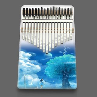 Đàn Kalimba gỗ 17 Phím Sơn Trắng Đen Khắc Hình, Âm Sắc Rõ Ràng, Không Tịt Phím, Đầy Đủ Phụ Kiện