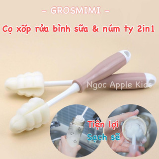 Cọ mút xốp Grosmimi siêu tạo bọt rửa bình sữa và núm ty 2 trong 1