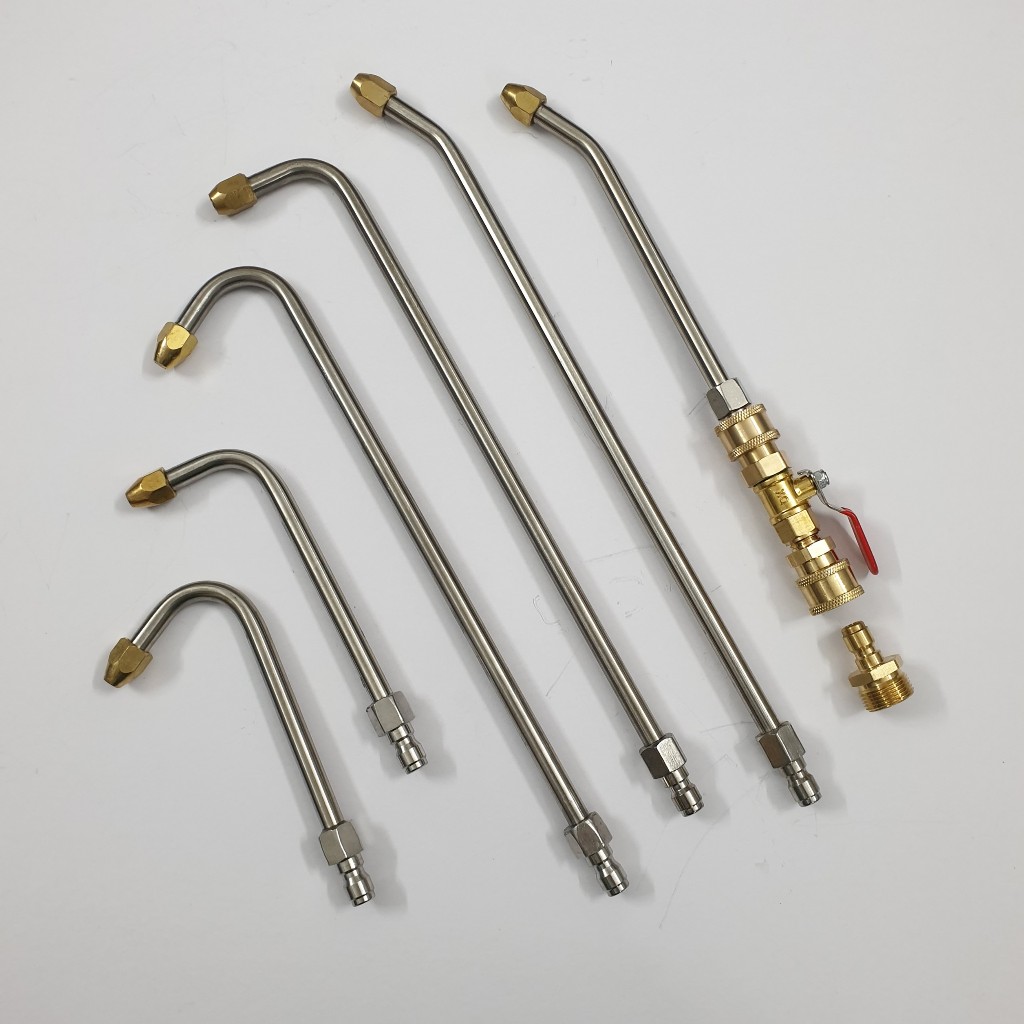 Bộ cần van khóa Chân Nối Nhanh 1/4 inch ren 22mm dùng rửa xe vệ sinh máy lạnh điều hòa - cong 45/90/120 độ - dài 15/30cm