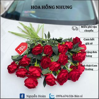 Hoa Hồng Nhung Giả Bông To Cành Dài 70cm Đường Kính Bông 10cm Chất Liệu Nỉ Nhung, Phù Hợp Với Mọi Không Gian