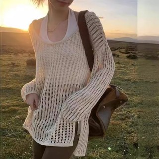 Áo lưới đi biển nữ áo khoác lưới đan móc tay dài dáng rộng đi biển hàn quốc ulzzang thời trang
