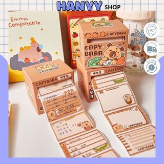 Hộp Cuộn Kéo Ra Sticker Ghi Chú Capybara 256 Tờ, Có Keo Sẵn - Hanyyshop