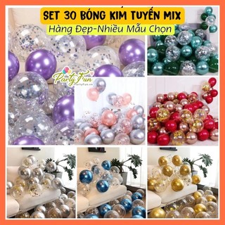 Set mix bóng kim tuyến trang trí, bóng bay kim tuyến