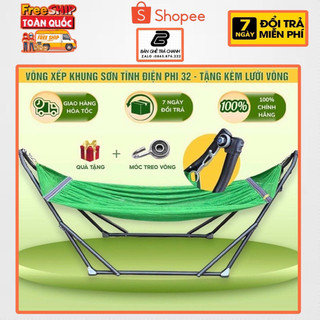 KHUNG+LƯỚI VÕNG XẾP SIZE NGƯỜI LỚN TRỌN BỘ  Võng Xếp Inox - Sắt sơn tĩnh điện ống phí 32