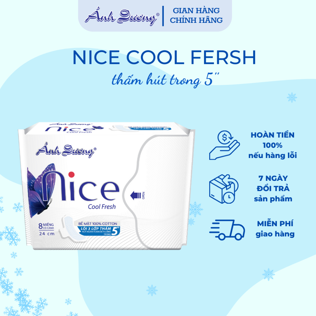Băng vệ sinh Ánh Dương - NICE COOL FRESH Siêu thấm hút trong 5 giây (8 miếng/gói)