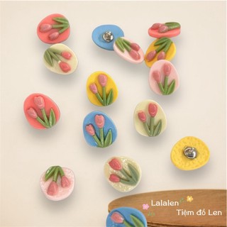 Nút Nhựa Tròn Hoa Tulip Màu Pastel