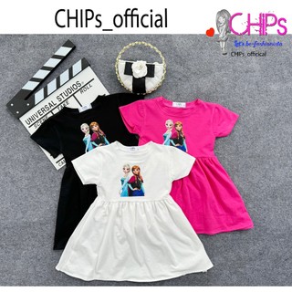 Áo Váy Cộc Tay Mùa Hè In Hình Elsa Cho Bé Gái Dáng Basic Kèm Quần Chip