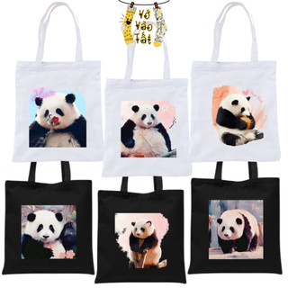 Túi canvas gấu trúc hoa hoa,hòa diệp - huahua, heye panda